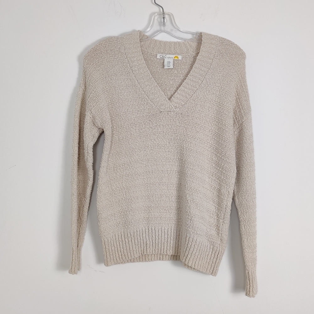 C&C California Women's V-Neck 100% Cotton Sweater Size Medium Beach